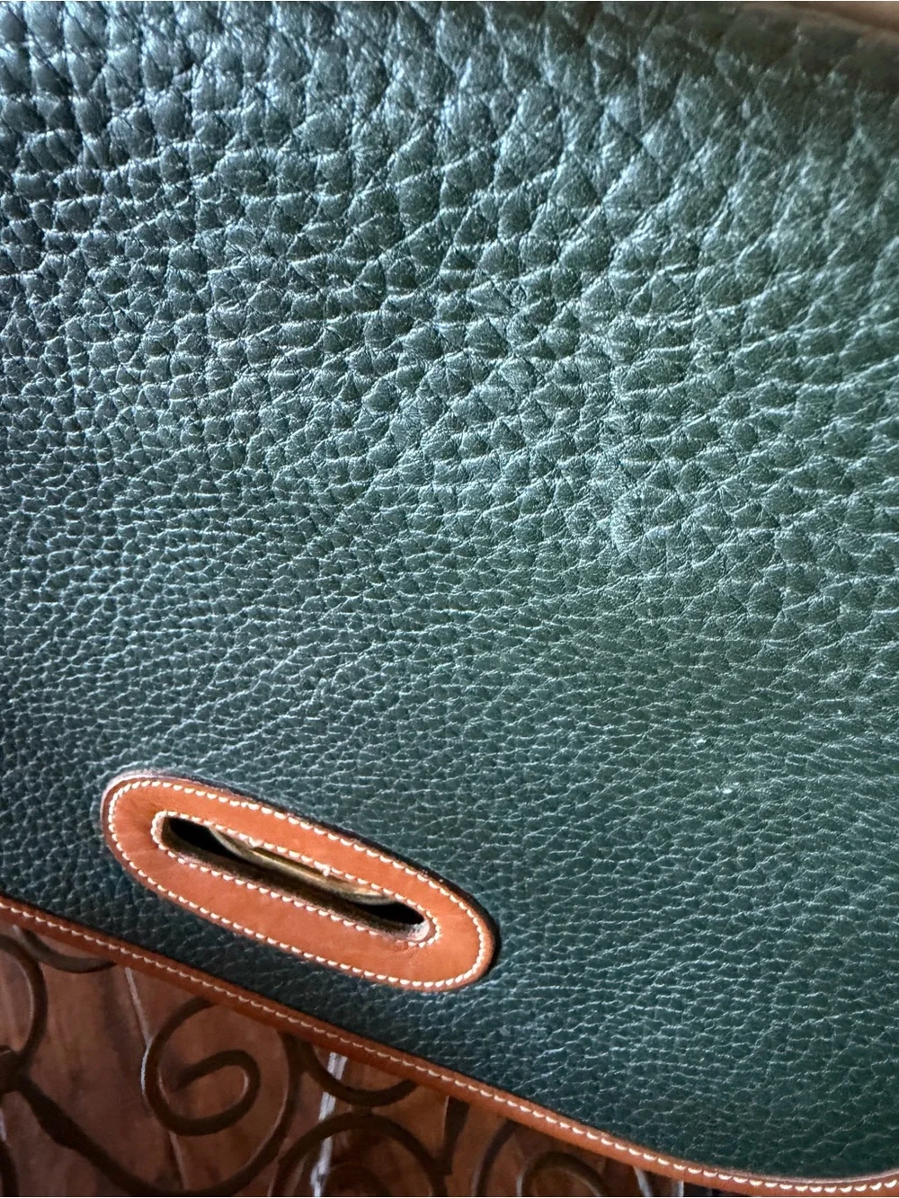 Dooney & Bourke Forrest Green Pebbled Leather Crossbody with Brown Trim